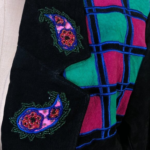 Vintage suede leather paisley beaded collar blazer jacket - Picture 7 of 15